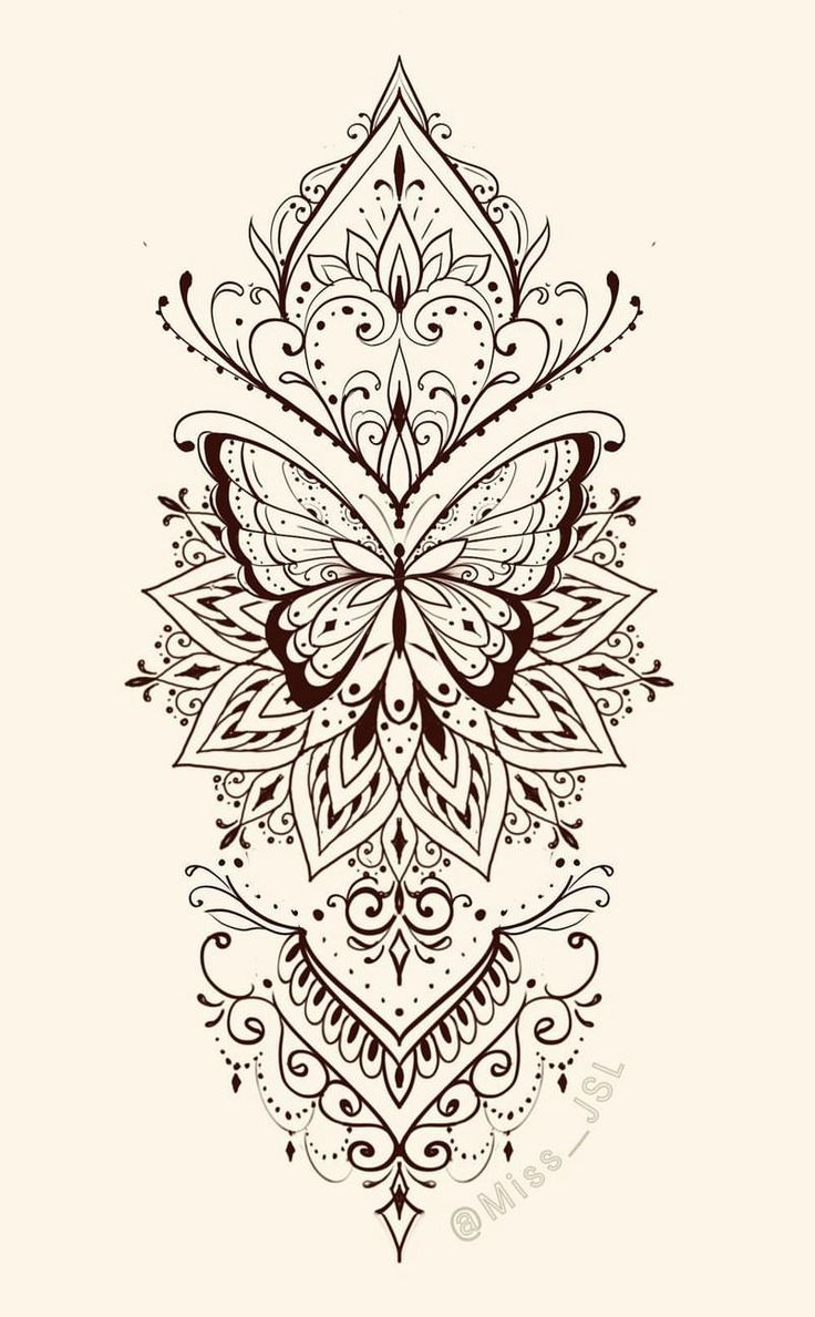 a drawing of a butterfly with intricate designs on it