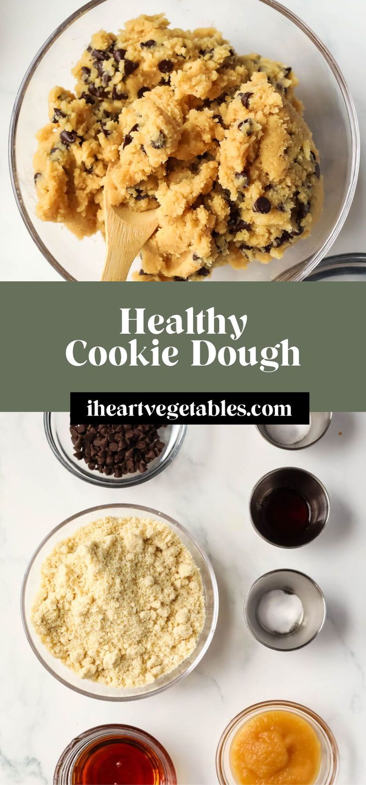 the ingredients for healthy cookie dough in bowls