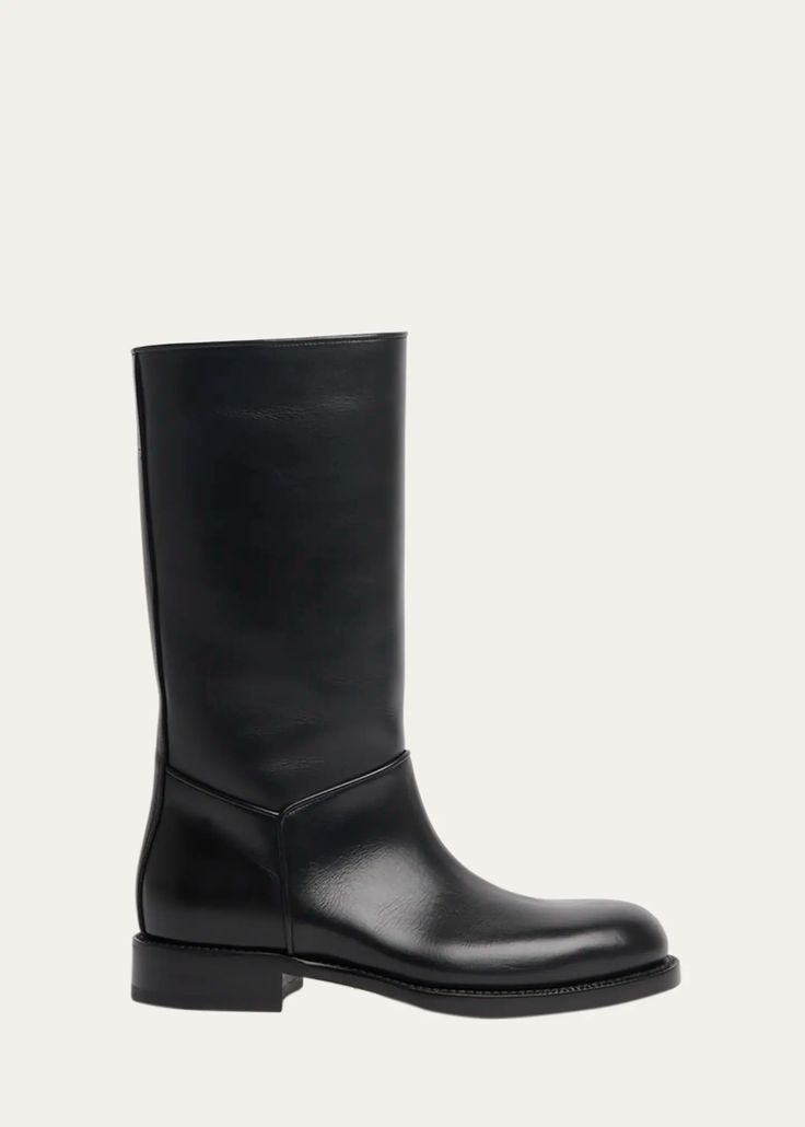 THE ROW Nobilis Leather Mid Riding Boots - Bergdorf Goodman Womens Boots Flat, Womens Black Flats, Mid Heel Shoes, Womens Riding Boots, Black Riding Boots, Fall 24, Mid Boots, Brown Ankle Boots, Heeled Loafers