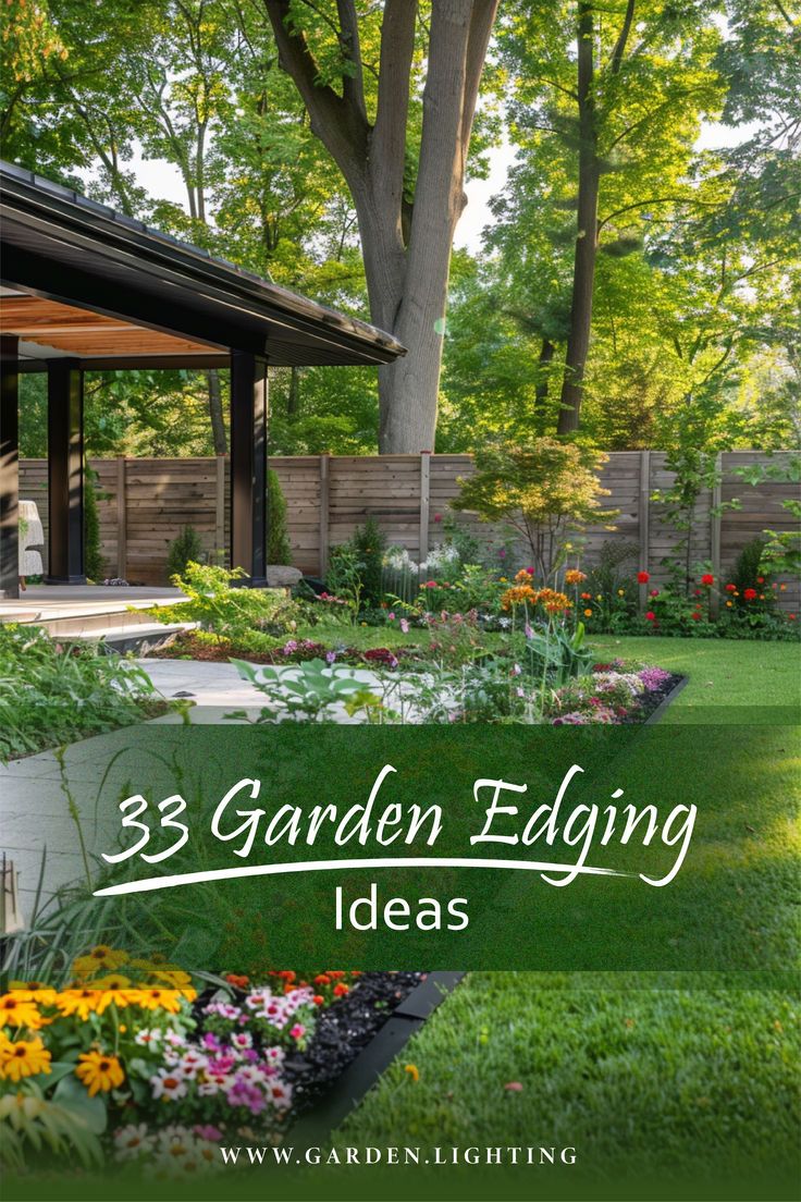 a picture of a garden with a lawn and a house with a large tree Garden Edger Ideas, Edging Ideas For Flower Beds, Unique Garden Edging Ideas, Timber Garden Edging, Cheap Garden Edging, Flower Bed Edging Ideas, Garden Edging Ideas Cheap, Wooden Garden Edging, Garden Edger