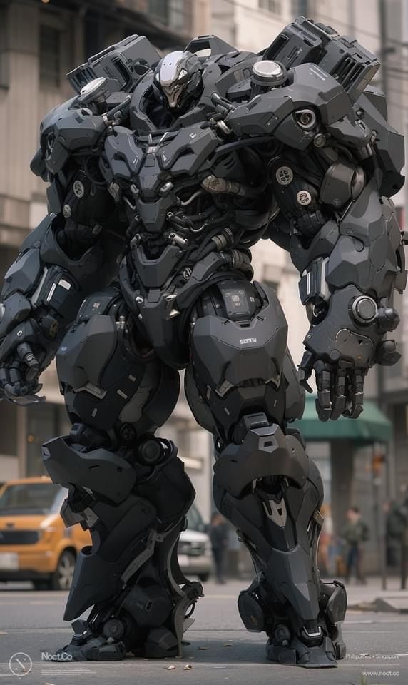 a giant robot standing in the middle of a street