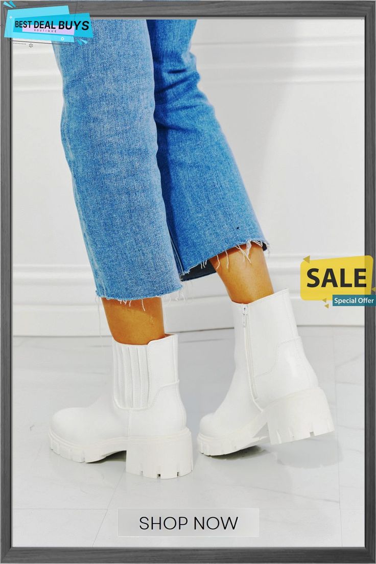 Mmshoes's What It Takes Lug Sole White Chelsea Boots Lug Sole Chelsea Boots, White Chelsea Boots, Lug Boots, Botas Chelsea, Asian Market, Lug Sole Boots, Boots White, High Quality Shoes, Round Toe Heels