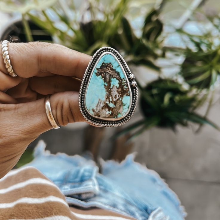 Sterling Silver Turquoise Ring, Large Stunning Blue Stone, Size 7, No Flaws Or Issues, Like New! Turquoise Wedding Ring, Silversmithing Jewelry, Silver Turquoise Ring, Sterling Silver Rings Turquoise, Navajo Jewelry, Ring Color, Jewelry Inspo, Native American Jewelry, Turquoise Earrings