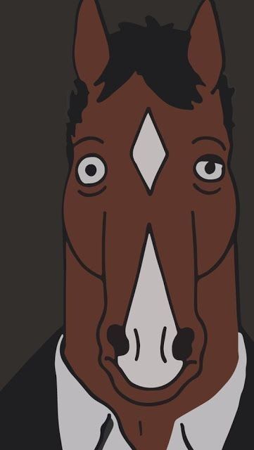 a horse wearing a suit and tie in front of a black background with white dots