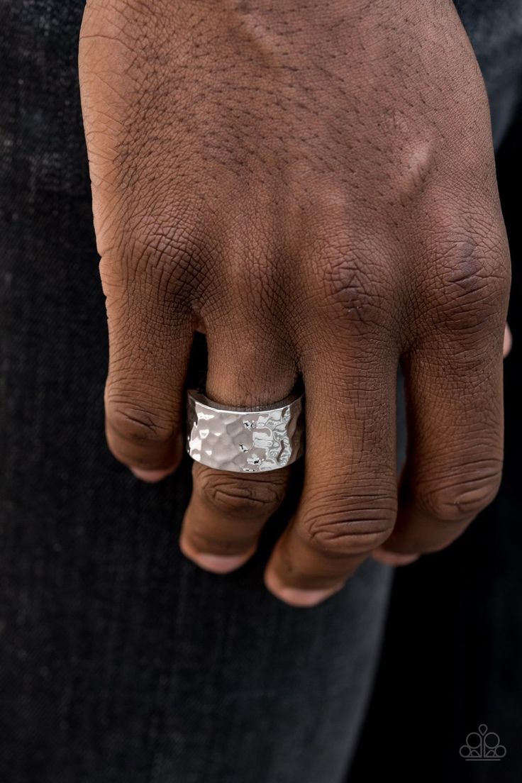 A thick silver band has been hammered in shimmery detail for a metro inspired look. Features a stretchy band for a flexible fit. Sold as one individual ring. Thick Gold Band, Paparazzi Accessories Jewelry, Paparazzi Consultant, Hammered Band, Detailed Ring, Mens Silver Rings, Paparazzi Accessories, Self Made, Silver Jewelry Rings