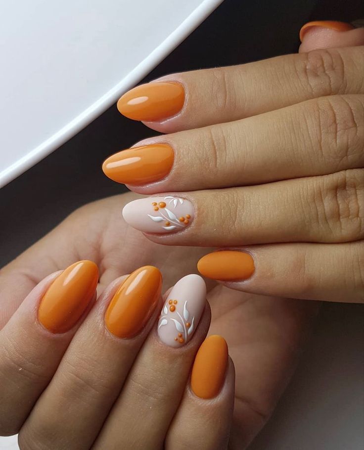 Orange Nail Art, Unghie Sfumate, Fall Gel Nails, Nail Art For Beginners, Orange Nails, Autumn Nails, Floral Nails, Flower Nails, Trendy Nails