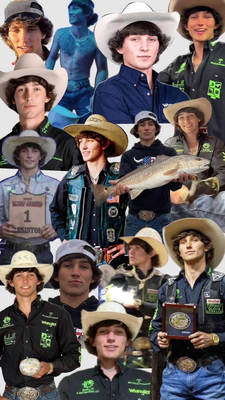 the collage shows many different people wearing hats and holding their trophies in front of them