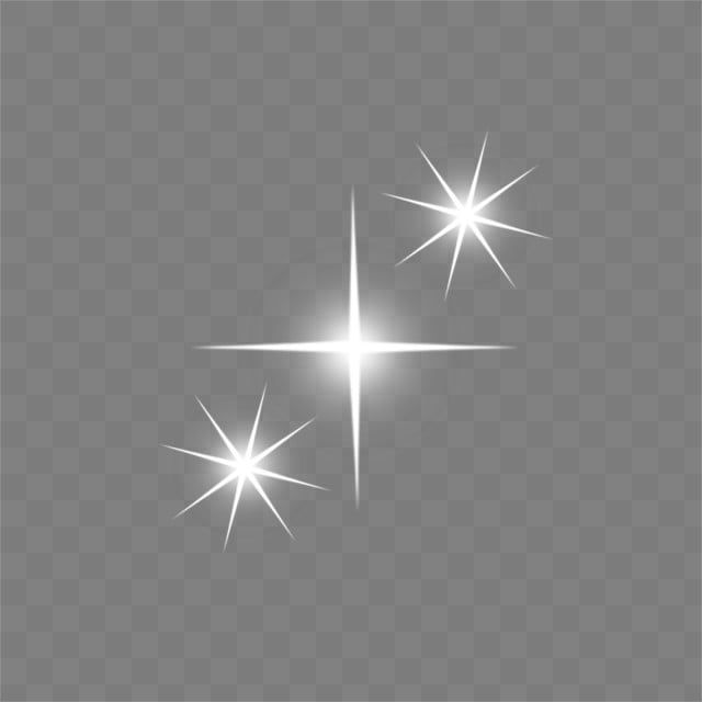 three white glowing stars on a transparent background, with glares and highlights in the middle