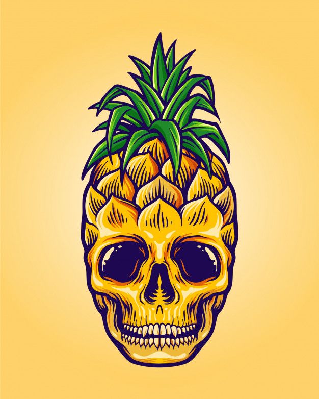 a skull with a pineapple on it's head is seen in this image