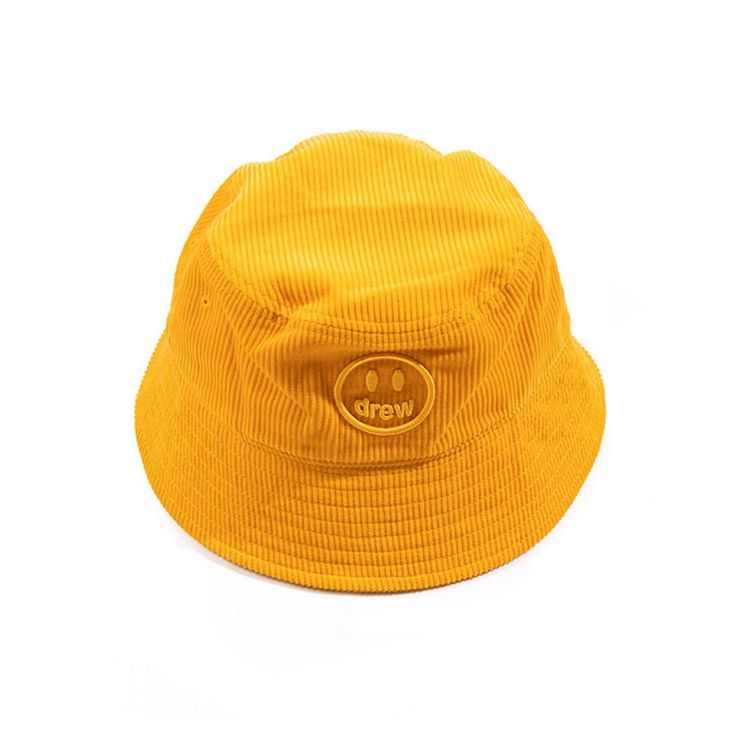 Never Worn! Drew House Corduroy Bucket Hat In Yellow Corduroy Men, Embroidered Corduroy, Corduroy Bucket Hat, Drew House, Fisherman's Hat, Bucket Hat Black, House Accessories, Fisherman Hat, Smiling Face