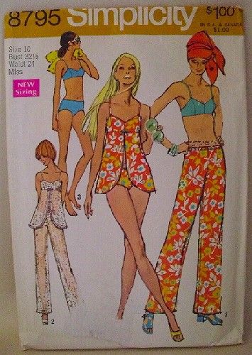 an image of a woman's swimsuit and pants sewing pattern on a table