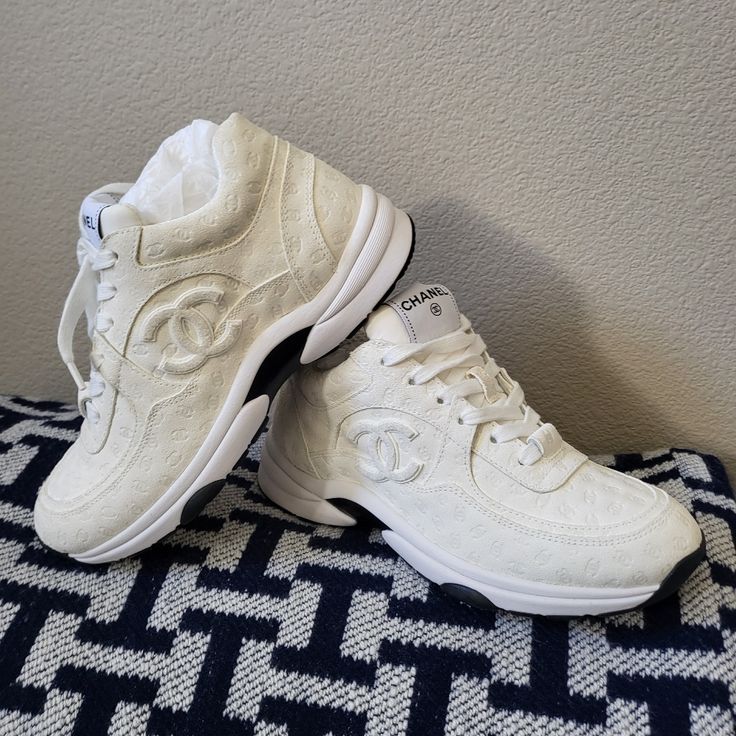 Brand New Chanel Sneakers Size 37 Luxury High-top Lace-up Sneakers With Boost Midsole, Luxury Lace-up High-top Sneakers With Boost Midsole, Luxury Lace-up Sneakers With Textured Sole, Luxury Lace-up Platform Sneakers With Textured Sole, Luxury White High-top Sneakers With Laces, Luxury White Platform Sneakers With Textured Sole, Luxury Low-top Platform Sneakers With Boost Midsole, Luxury Platform Sneakers With Boost Midsole, Designer Lace-up Sneakers With Medium Fit