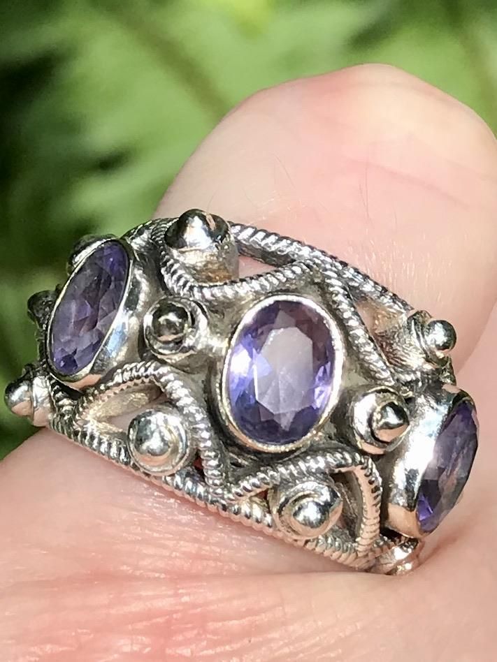 Iolite Cocktail Ring Size 6 - Morganna’s Treasures Spiritual Purple Crystal Ring, Spiritual Amethyst Ring With Accent Stones, Ametrine Ring, Blue Chalcedony Ring, Obsidian Ring, Jasper Ring, Chalcedony Ring, Hessonite Garnet, Rainbow Moonstone Ring