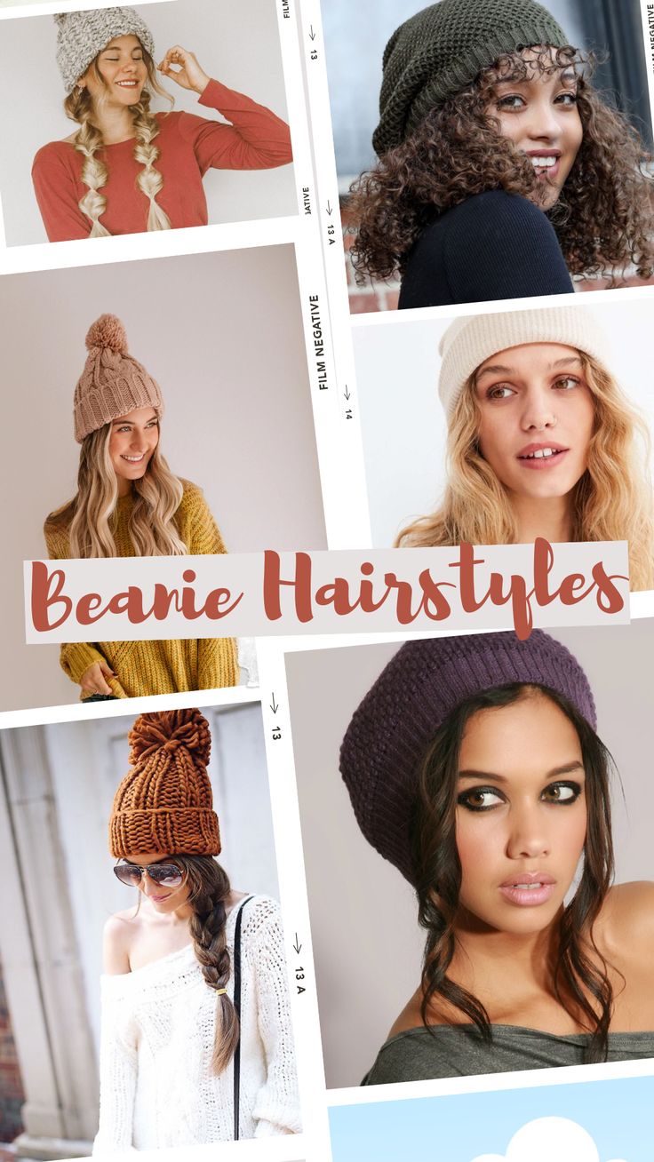 Hair Ideas With Winter Hat, Hairstyles With A Hat Winter, Hairstyle With Beanie Winter, Beanie Styles For Women, Hairstyle With Hat Winter, Beanie Hat Hairstyles Long Hair, Hairstyles With A Beanie Winter, Hairstyles With Stocking Hat, Hairstyles With Winter Hats