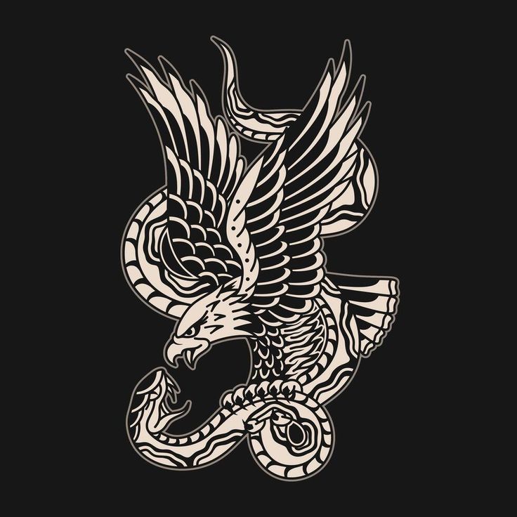 an eagle tattoo design on a black background