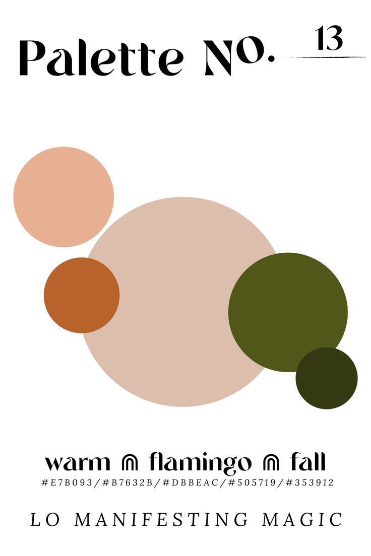 a poster with three circles and the words, pastee no 13 warm & flamingo fall