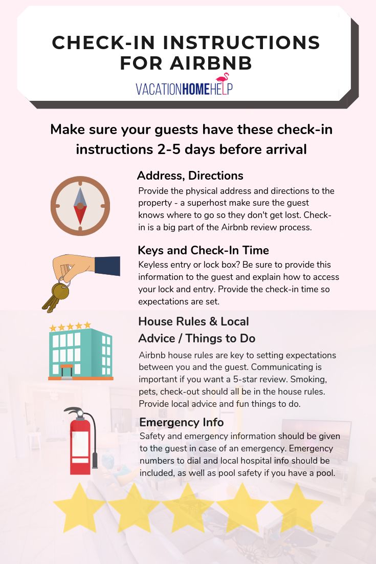 the instructions for how to check in an airbnn hotel or motel info sheet