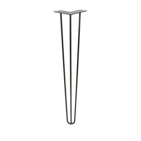 a tall black metal pole with two legs and a square glass top on the bottom