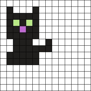 a black cat with green eyes is shown in the shape of a pixel style pattern