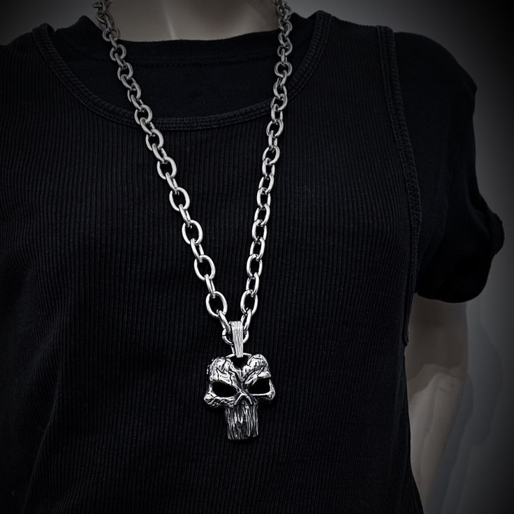 Skull Necklace With Clasp Brand New #Skullnecklace #Skull #Skullchain #Gothicjewelry #Punisher Gothic Nugoth Goth Goths Skulls Grim Reaper Chains Silver Punk Style Metal Necklace With Skull Print, Punk Metal Necklace With Skull Print, Gothic Metal Skull Necklace, Punk Skull Necklace With Chain, Gothic Skull Necklace With Chain, Metal Skull Necklace With Skull Print, Gothic Silver Necklace With Skull Print, Metal Skull Jewelry With Skull Print, Gothic Skull Necklace In Stainless Steel