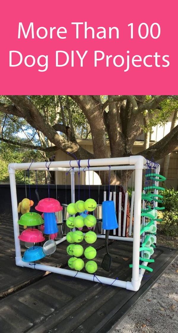 an outdoor play area with toys on it and the words more than 100 dog diy projects