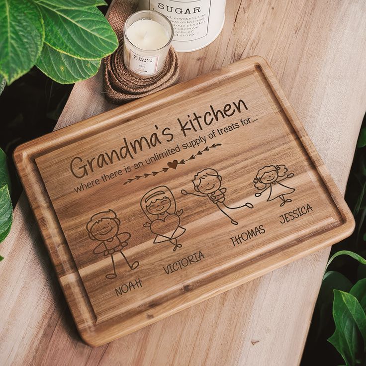 a wooden cutting board sitting on top of a table