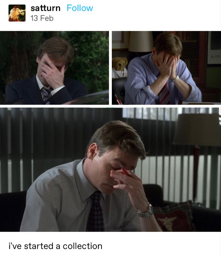 four different pictures of men in suits and ties, one with his hand on his face