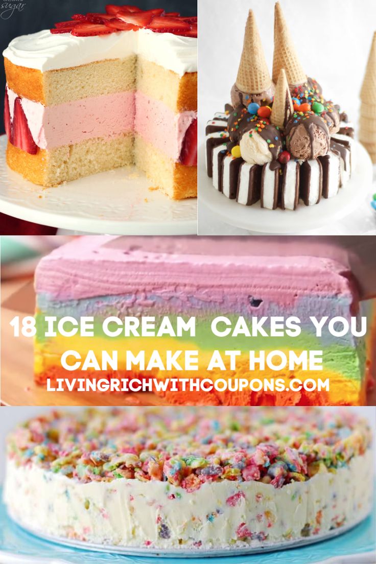 18 Ice Cream Cakes You Can Make at Home! These are AMAZING! #rainbowcake #icecreamcake #icecreamcakerecipe Icecreamcake Homemade, Ice Cream Cake Recipes, Make Ice Cream Cake, Diy Ice Cream Cake, Ice-cream Cake, Easy Homemade Ice Cream, Easy Ice Cream Cake, Homemade Ice Cream Cake, Ice Cream Cakes