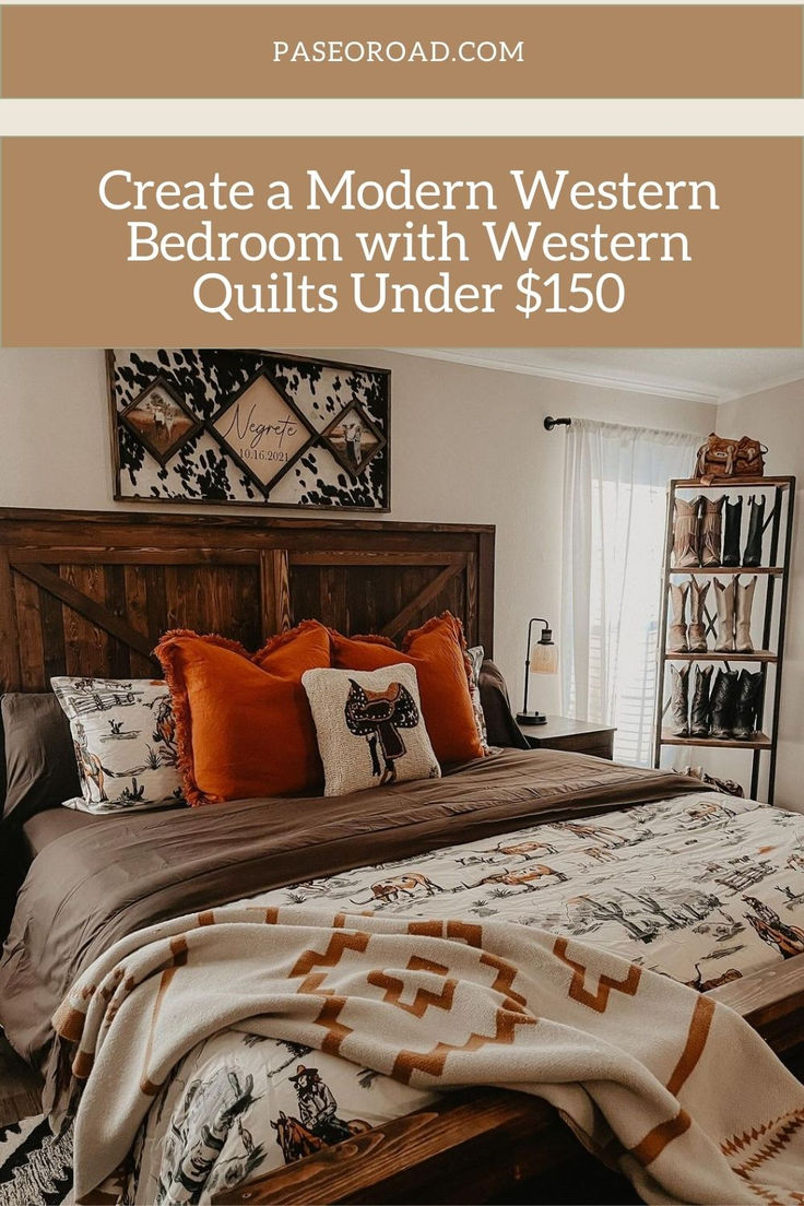 Modern BedroomDesign  + Western Quilts Under $150 Western Bedding Sets Rustic, Modern Western Bedroom, Western Bedding Sets, Western Bedrooms, Western Quilts, Western Interior, Western Bedding, Western Bedroom, Reversible Bedding