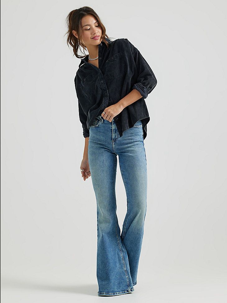 Women's High Rise Ever Fit® Flare Jean | Women's Jeans | Lee® Medium Wash Washed Pants For Fall, High Rise Relaxed Fit Bottoms For Fall, Elevated Casual High Rise Bottoms For Fall, Dark Wash Bottoms For Elevated Casual Fall Wear, Spring High Rise Washed Black Pants, Elevated Casual Dark Wash Bottoms For Fall, Mid-rise Bottoms For Elevated Casual Fall Wear, Mid-rise Bottoms For Elevated Casual Fall Occasion, Elevated Casual Mid-rise Bottoms For Fall