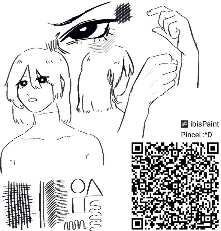 a drawing of a woman holding her hand up to her face with the qr code below it