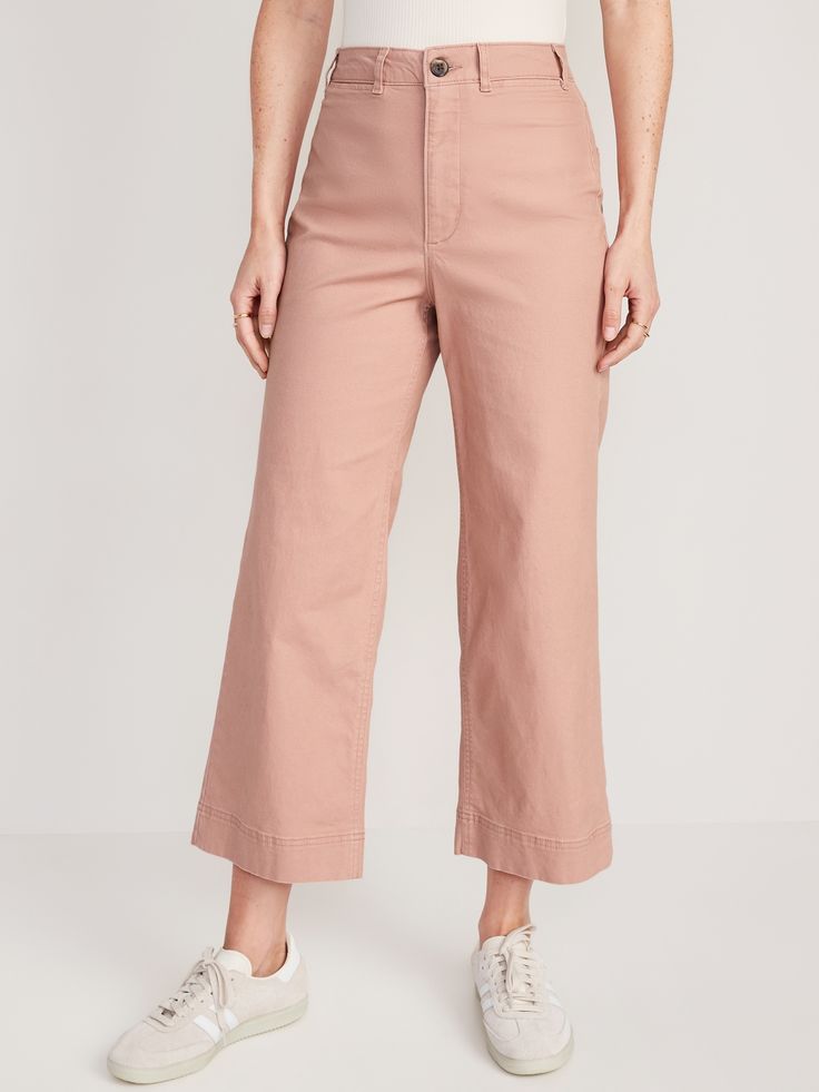 Online exclusive! The extra high-waisted Sky-Hi ankle pants you love, now with an insta-cool wide leg! With a 1" higher rise than our standard high-waisted pants, these take the wide-leg trend to new heights.   Straight extra high-rise waistband, wit Mid-rise Bottoms With Button Closure For Business Casual, Classic Relaxed Fit Bottoms With Button Zip Fly, High-waisted Chinos With Belt Loops, Classic Straight Leg Bottoms With Button Zip Fly, Classic Mid-rise Pants With Button Zip Fly, Classic Mid-rise Pants, Mid-rise Bottoms With Welt Pockets For Business Casual, Chic Mid-rise Bottoms With Button Zip Fly, Mid-rise Bottoms For Business Casual