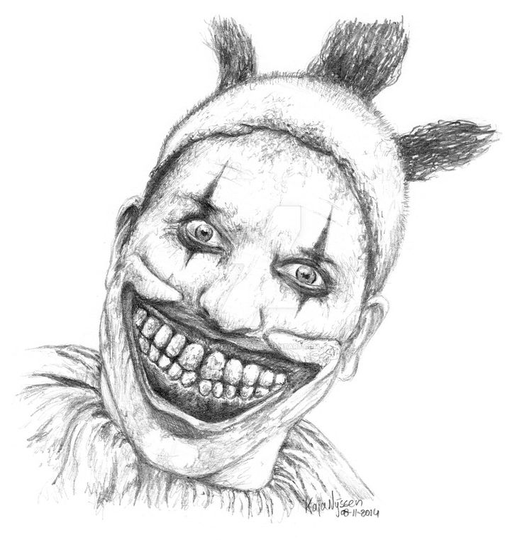 a pencil drawing of a creepy clown