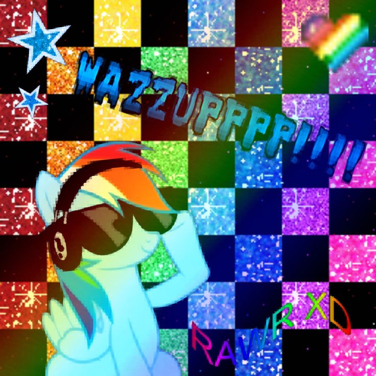 a rainbow pony wearing headphones and sunglasses with the word mazuppru on it