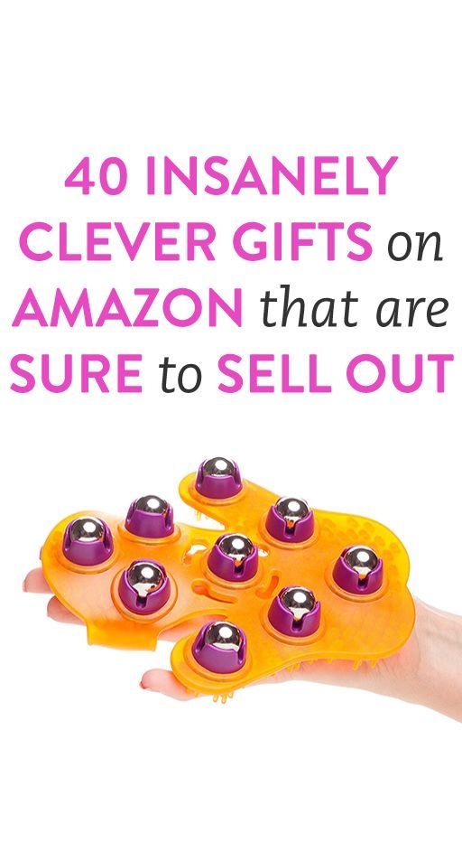 a hand holding an orange and purple cell phone with the words 40 insanely clever gifts on amazon that are sure to sell out