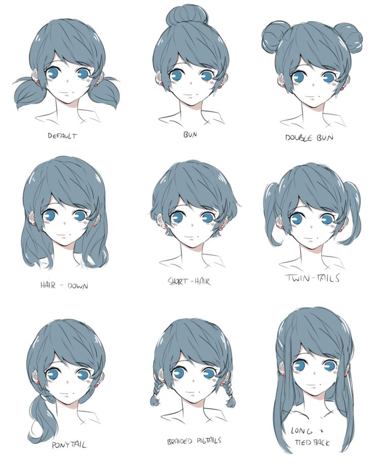 different hairstyles for girls with blue eyes and hair in the middle, from top to bottom