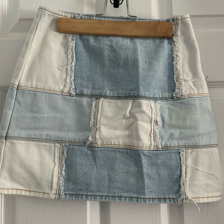 Patchwork Skirt. Zipper On The Side. New With Tags. Unlined And High Waisted Casual White Skirt With Patchwork, Casual White Patchwork Skirt, Summer Denim Patchwork Mini Skirt, White Patchwork Denim Bottoms, Cotton Patchwork Mini Skirt, White Denim Patchwork Bottoms, White Denim Bottoms With Patchwork, Casual Denim Patchwork Mini Skirt, Casual Denim Mini Skirt With Patchwork