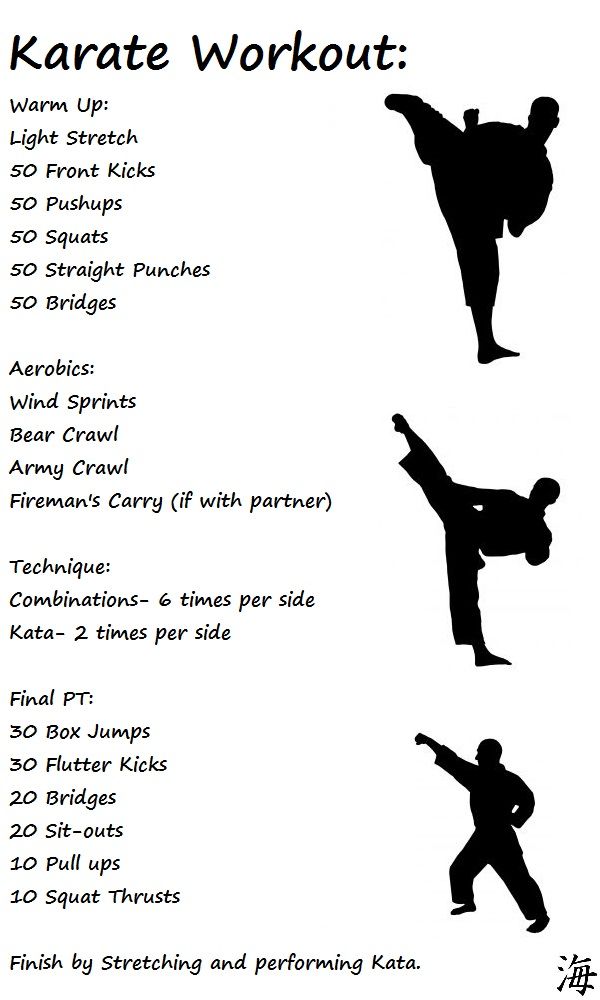 the karate workout is shown in black and white, with instructions on how to do it