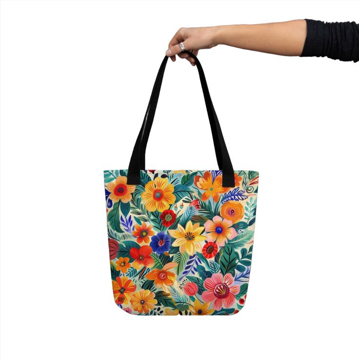 A trendy and spacious tote bag that's perfect for carrying all your essentials with style and comfort. Stay organized on the go and enjoy FREE SHIPPING to the US, Canada, EU, and UK. The artwork This artwork is a lively tribute to Spanish flora, showcasing a vibrant array of blooms native to the Iberian Peninsula. Rich oranges, deep reds, sunny yellows, and striking blues blend seamlessly with lush green foliage. Stylized brushstrokes and dynamic contrasts capture the warmth and cultural vibranc Artistic Summer Bags For Everyday Use, Large Multicolor Bags For Daily Use, Rectangular Floral Canvas Bag For Everyday Use, Floral Print Canvas Tote Bag For Everyday Use, Floral Print Tote Bag For Everyday Use, Artistic Tote Shoulder Bag For Daily Use, Daily Use Rectangular Bag With Floral Print, Rectangular Canvas Bag With Floral Print For Daily Use, Everyday Floral Print Canvas Bag