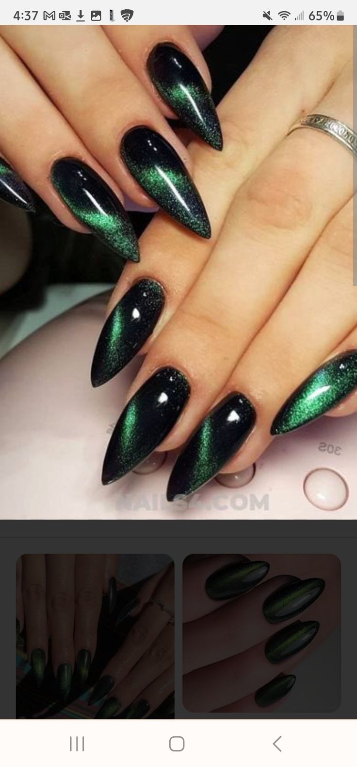 Dark Green Ombre Acrylic Nails, Black Nails With Green Rhinestones, Black Nails With Green Chrome, Nail Ideas Green And Black, Black Green Halloween Nails, Black And Green Aura Nails, Black And Green Chrome Nails, Black Green Ombre Nails, Wicked Witch Nails