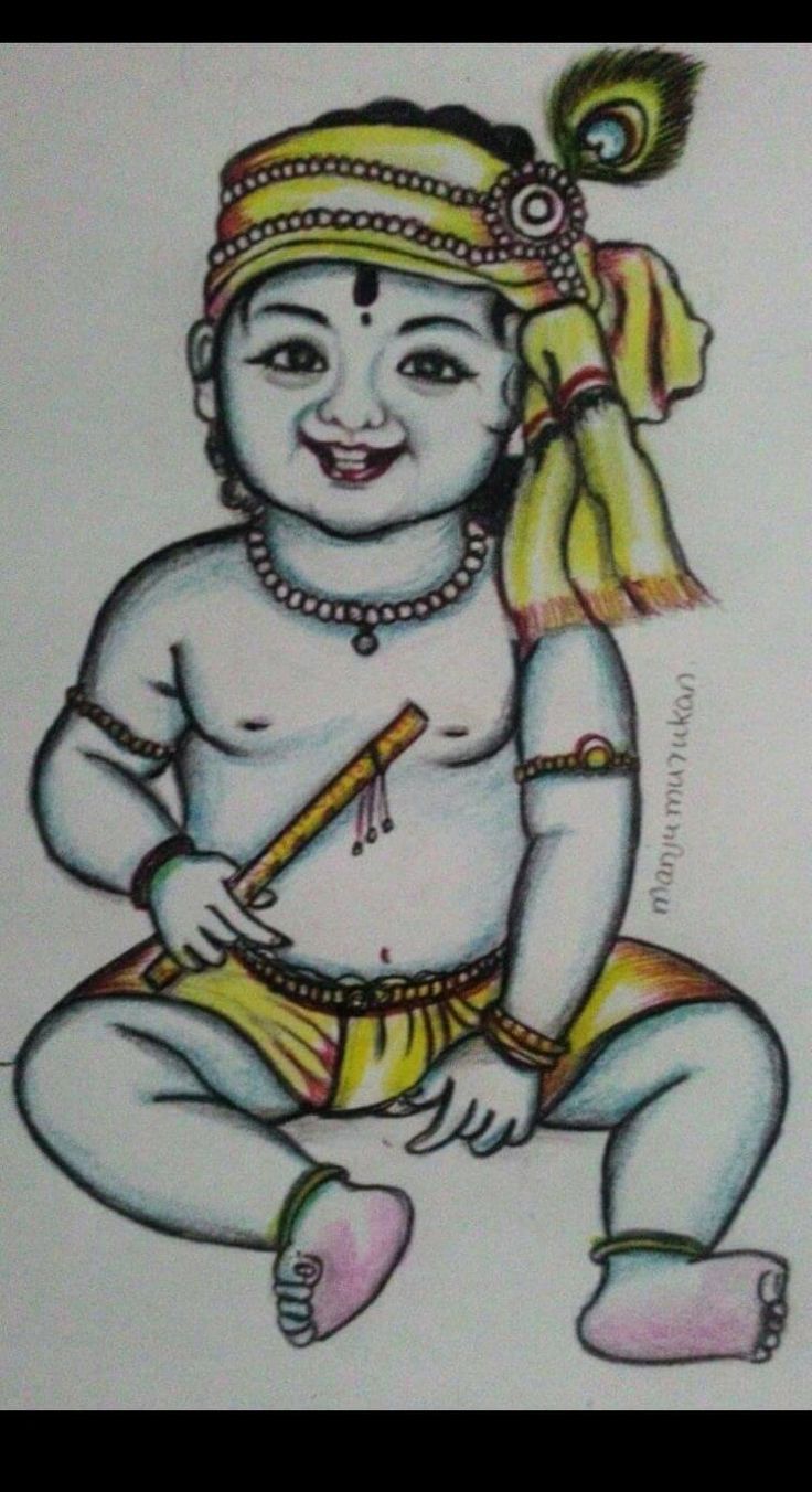 a drawing of a baby sitting on the ground with a stick in his hand and wearing a headdress