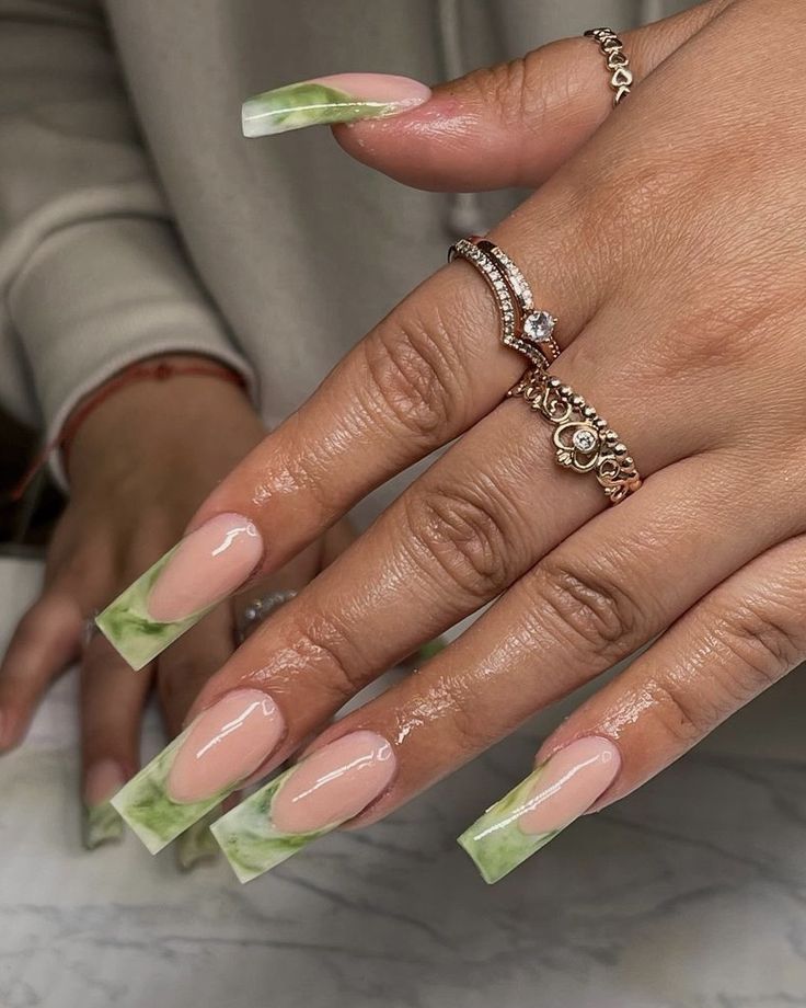 Peridot Green Nails, Dope Nail Designs Square, Green Acrylic Nails Designs, Jade Nails Acrylic, Green Birthday Nails, Jade Green Nails Acrylic, Nail Inspired, Boujee Nails, Acrylic Nails Nude