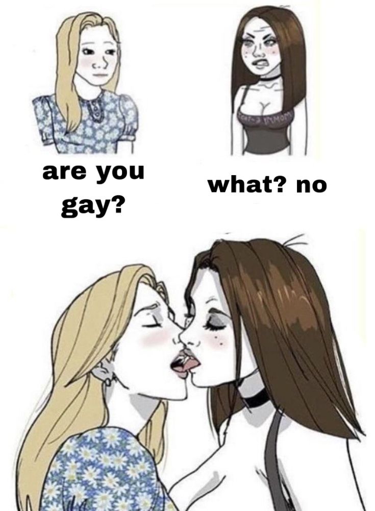 two women kissing each other with text that reads, where are the two blonde guys?