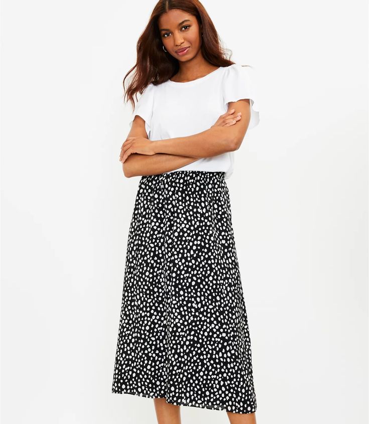 Petite Dotted Smocked Midi Skirt | LOFT Relaxed Flared Viscose Maxi Skirt, Flared Viscose Maxi Skirt, Relaxed Fit Flared Viscose Maxi Skirt, Flowy Long Viscose Skirt, Viscose Flowy Maxi Skirt With Lining, Chic Maxi Skirt With Elastic Waistband And Relaxed Fit, Chic Relaxed Fit Maxi Skirt With Elastic Waistband, Flowy Viscose Lined Skirt, Chic Viscose Tiered Maxi Skirt