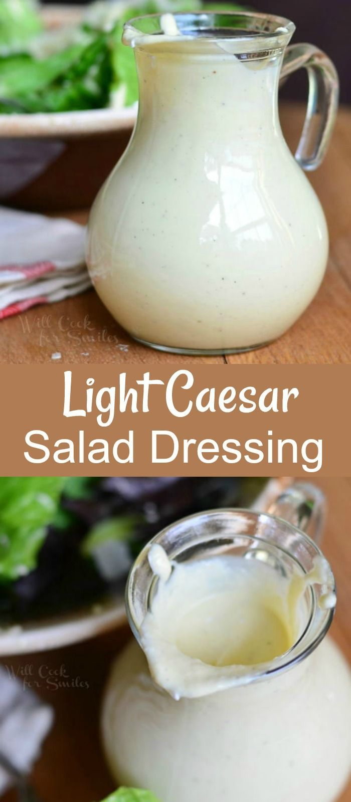 the ingredients to make light caesar salad dressing are shown in separate bowls and on plates