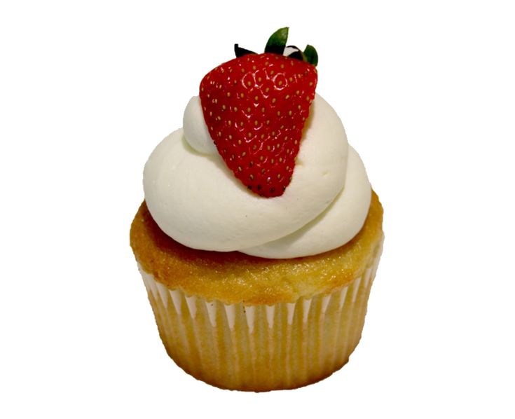 a cupcake with white frosting and a strawberry on top