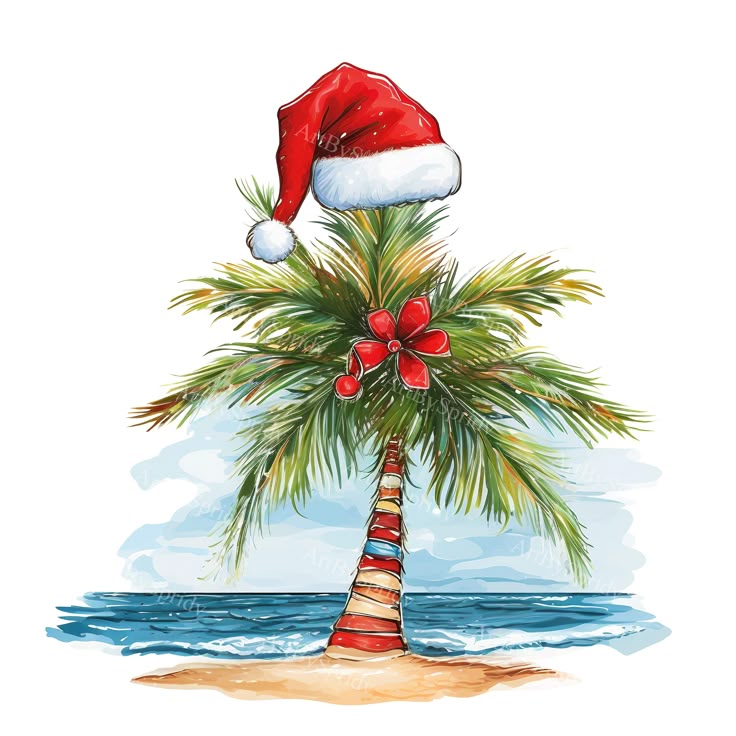 a palm tree with a santa hat on top