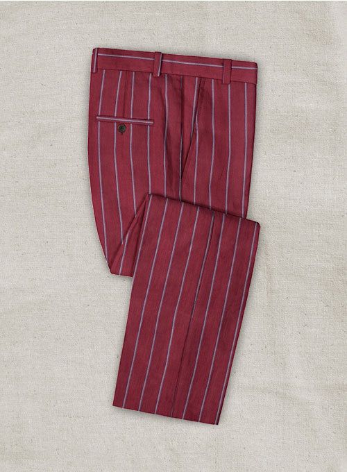 A summer closet essential! Our Caccioppoli Moncal Linen Pants are crafted from finer linen resulting in softer pants. It's made from linen and is cut for a comfortable fit. Striped pants are the sina qua non of patterned clothing for men. Indeed, our red pants are certainly a stylish option for when you want to broadcast your love of stripes and fashion! 
 
 Look Includes  Caccioppoli Moncal Linen Fabric  Cross Pocket  Flat Front  Two Welted Back Pockets on Trousers   You can change the look dur Suiting For Men, Grey Tweed Suit, White Linen Suit, Herringbone Tweed Jacket, Green Velvet Jacket, Peaky Blinders Suit, Royal Blue Suit, Fabric Cross, Striped Suit