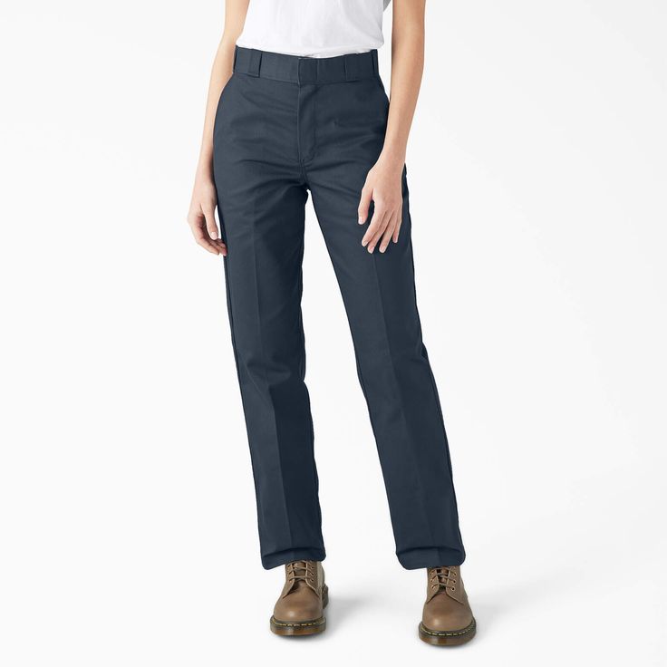 The Dickies Original Women's 874® Work Pants have been a Dickies classic for decades. Arguably our most popular item, the 874® pants are what people think of when it comes to Dickies. Our pants are constructed from an ultra-durable twill fabric that's not only stain- and wrinkle-resistant, but gets even better over time. The high rise sits at the natural waist, while the sturdy waistband lends incredible support. These slacks are great for whatever the workday throws your way, yet they're versat Classic Workwear Cargo Pants With Straight Hem, Classic Relaxed Fit Work Pants With Pockets, Relaxed Fit Work Pants With Welt Pockets, Classic Cargo Pants For Workwear With Straight Hem, Work Pants With Welt Pockets In Standard Cut, Classic Relaxed Fit Straight Leg Work Pants, Classic Work Pants Straight Leg Relaxed Fit, Classic Straight Leg Cargo Pants With Belt Loops, Classic Straight Leg Work Pants With Relaxed Fit