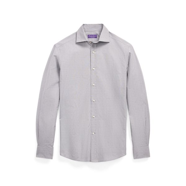 This lightweight shirt is crafted in Italy with 140s-quality two-ply cotton and features a micro Glen plaid pattern that was custom-developed for Ralph Lauren Purple Label. Plaid Spread Collar Shirt For Business Casual, Business Casual Plaid Shirt With Spread Collar, Business Plaid Shirt With Spread Collar, Classic Plaid Tops For Business Casual, Custom Fit Cotton Long Sleeve Shirt, Custom Fit Long Sleeve Cotton Shirt, Elegant Plaid Cotton Tops, Classic Plaid Business Tops, Fitted Plaid Top For Business